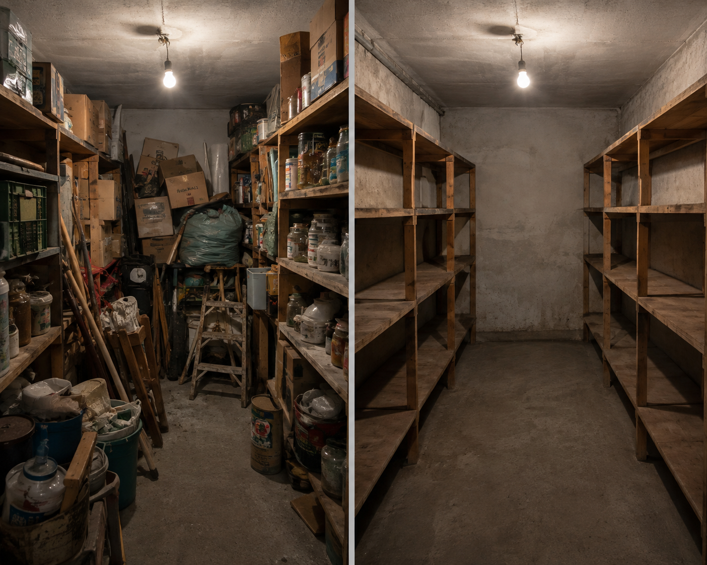 Keller vor und nach der Entrümpelung